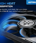 Heavy Duty Radiator Cooling Fan For Chevrolet Cruze 2017 To 2019 close-up of high-curve design with multi-blades, heat-resistant material.