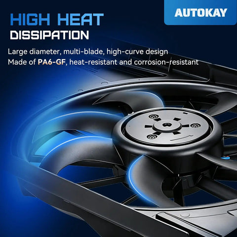 Heavy Duty Radiator Cooling Fan For Chevrolet Cruze 2017 To 2019 close-up of high-curve design with multi-blades, heat-resistant material.