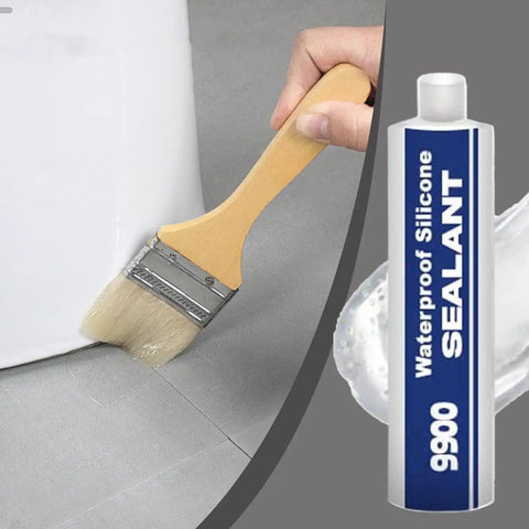 Applying Heavy Duty Industrial Waterproof Sealant And High Strength Bonding Adhesive For Marine Rig And Shop Projects to a surface with a brush.