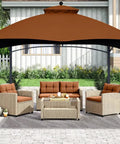 Replacement Gazebo Canopy Top for Lowe's Allen Roth Gazebo 2012 2016 GF12S004B1 Rust Red covering outdoor seating area