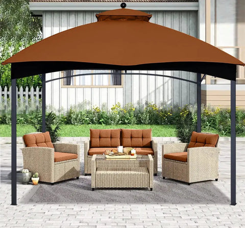 Replacement Gazebo Canopy Top for Lowe's Allen Roth Gazebo 2012 2016 GF12S004B1 Rust Red covering outdoor seating area