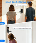 WiFi Smart Deadbolt With Handle And Video Peephole For City Pros In Upscale Apartments And Condos, Fingerprint And PIN Keyless Entry