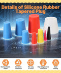 250 Piece Silicone Rubber Stoppers Kit In 9 Sizes From Small Plugs To Large Ones Perfect For Powder Coating And Painting Holes Plus Heat Resistant Up To 600 Degrees F Keeps Your Work Clean And Organized With Easy Access Storage Box, tapered plugs shown