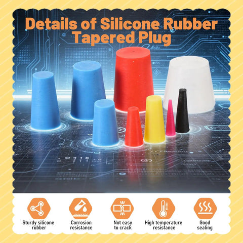 250 Piece Silicone Rubber Stoppers Kit In 9 Sizes From Small Plugs To Large Ones Perfect For Powder Coating And Painting Holes Plus Heat Resistant Up To 600 Degrees F Keeps Your Work Clean And Organized With Easy Access Storage Box, tapered plugs shown