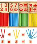 Counting Number Blocks And Wooden Sticks Kit For Kids Learning Kid Friendly Fun And Easy Way To Boost Math Skills Montessori Style Toy Set With Storage Tray For Toddlers And Home School showing wooden blocks and colorful rods in a tray.