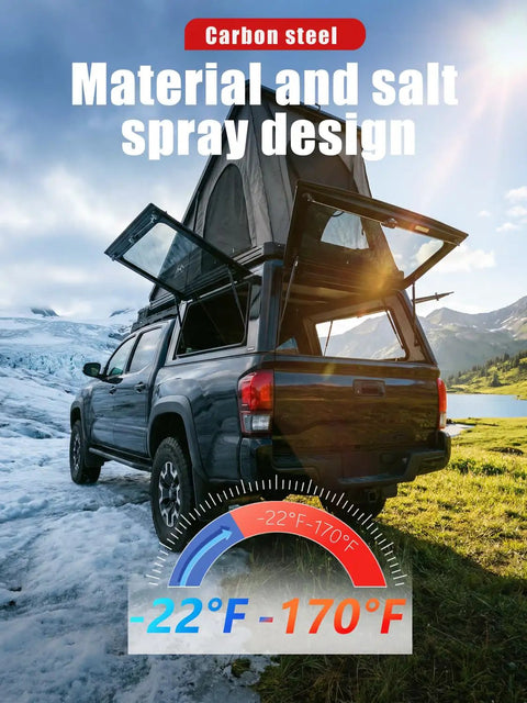 17 Inch 28 Lb Force Gas Strut Kit For Beefy Truck Topper Rear Window Lift Slick Camper Shell Support visible on truck.