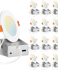 12 Pack 4 Inch Ultra Thin LED Recessed Dimmable Ceiling Lights With Junction Box 5CCT Selectable 2700K 3000K 3500K 4000K 5000K 11W