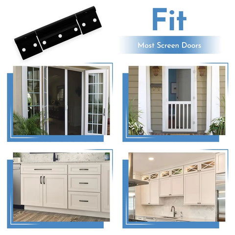 3Pack Matte Black Screen Door Hinges Featuring One Eighth Inch Grooved Center Leaf Fits Most Patio Enclosure Storm Doors in various settings.