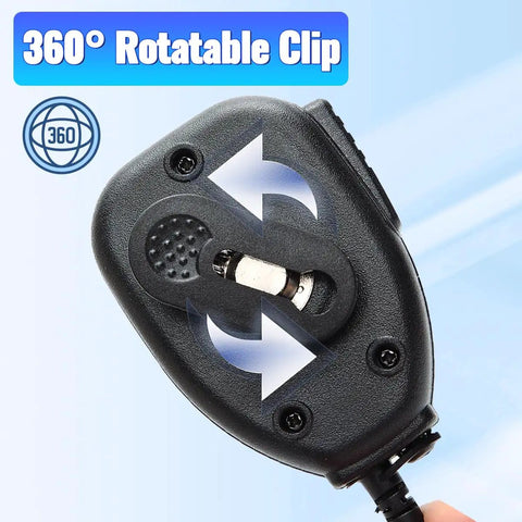 Back view of Rugged Ham Radio Speaker Mic For UV-5R Mini And UV-5G Plus Series 2 Pack showing 360-degree rotatable clip feature.