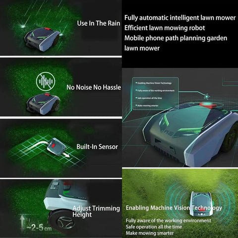 Smart Robotic Lawn Mower With Auto Charging Dock, 20V Max 2.0Ah Battery, adjustable height, in use with machine vision technology