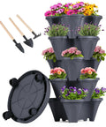 Vertical Planter Tower Five Tier Stackable Garden Planters With Lockable Wheels For Indoor And Outdoor Use In Dark Gray