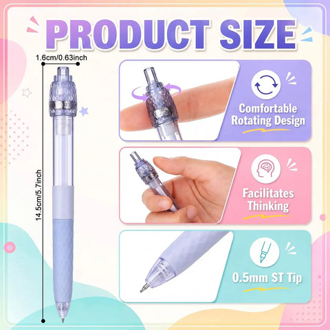 Dope 24 Pack Fidget Spinner Gel Pens With 0.5mm Black Ink For Adults, showing size, comfortable rotating design, facilitates thinking.