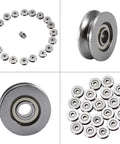 V Groove Bearings Pack Of 20 V623ZZ Guide Pulleys 3x12x4mm Miniature Carbon Steel Bearings arranged in patterns