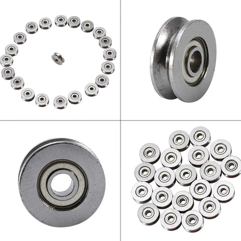 V Groove Bearings Pack Of 20 V623ZZ Guide Pulleys 3x12x4mm Miniature Carbon Steel Bearings arranged in patterns
