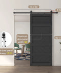 Installed 36 By 84 Inches Wave Shape Sliding Barn Door Kit With Hardware Included, Solid Wood Core With MDF And PVC Covered Surface, Black Finish