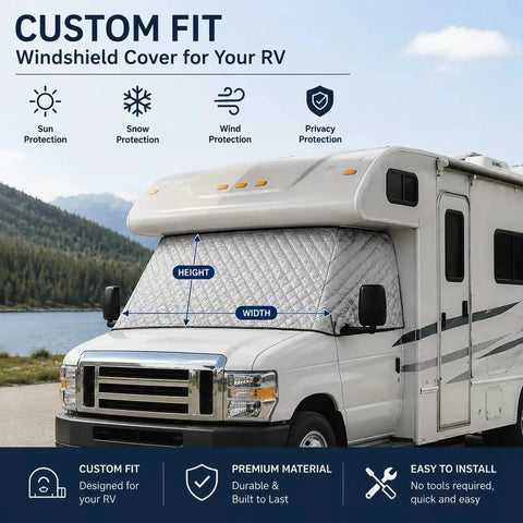 RV Windshield Sun Shade For Solis 59PX 2020 To 2026 Exterior Mounted Windshield Cover For Class C Motorhomes Blocks Sunlight Reduces Heat