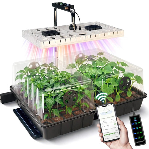 Full Spectrum LED Grow Light Seed Starter Kit With 80 Cell Tray, 30W Heating Mat And Adjustable Dome, seedlings growing
