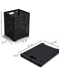 42L Collapsible Laundry Baskets Set Pack Of 2 Black Foldable Plastic Hamper dimensions displayed, open and flat.
