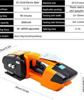 EUQKKWLOY Portable Electric Strapping Machine With 3000 Mah Battery For Pp Pet Welding Handheld Bale Press Tool Heavy Duty Strap Width 16mm side view showing handle and dimensions.