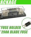 Bad Ass Heavy Duty Anl Fuse Holder With Included 250 Amp Blade Fuse For 0 2 4 AWG In Line Wiring, clear design showing fuse in holder.