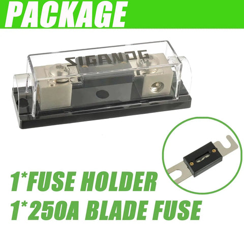 Bad Ass Heavy Duty Anl Fuse Holder With Included 250 Amp Blade Fuse For 0 2 4 AWG In Line Wiring, clear design showing fuse in holder.