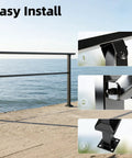 Heavy Duty Outdoor Handrails For 5 Step Exterior Stairs Solid Wrought Iron Railing With Crossbar Support Rust Proof Metal Guardrail demonstrating easy installation.