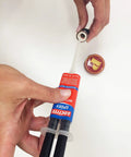 Injecting Epoxy Instant Mix Bonding Kit Translucent Yellow 0.47 Fl Oz Syringe Six Pack Quick Five Minute Set onto metal surface