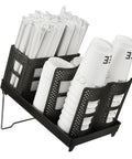 Paper Cup And Lid Holder With Straw Organizer For Countertop Coffee Station Bar Kitchen Or Office Black Fits 8 Oz To 22 Oz Cups Keeps Lids And Straws Neatly Within Reach For Grab And Go Coffee Setup