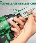 Close-up of Compact 20V Max Cordless Impact Driver Kit With 1060 In-Lbs Torque showing quick-release keyless chuck