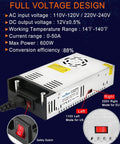 110V AC To 12V DC Power Converter 600W 50A SMPS Transformer with full voltage design and safety switch