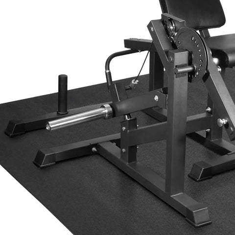 Close-up of black frame 2 In 1 Leg Extension And Curl Machine For Home Gym Full Leg Day Trainer That Targets Quads And Hamstrings