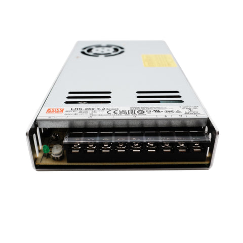 Bulletproof Design Ac To Dc Switching Power Supply 4.2V 60A Adjustable Enclosed with input-output terminals and cooling vents.