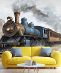 Old School Steam Locomotive Wall Mural For Living Room And Bedroom, depicting a vintage steam train in a desert scene.
