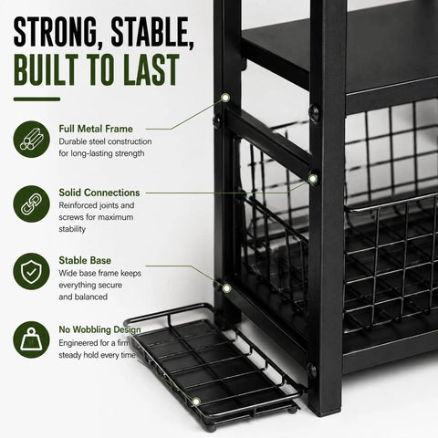 Heavy Duty Golf Bag Storage Rack For Two Bags With Shelves And Accessory Holders, Full Metal Frame Close-Up