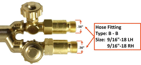 Close-up of brass hose fittings for Medium Duty Oxy Fuel Torch With Check Valves For Cutting Heating and Welding Tips