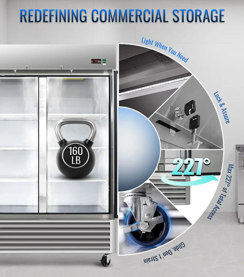 Top Notch Commercial Reach In Freezer Made From Solid Stainless Steel With A Roomy 49.6 Cubic Foot Hold And Sure Fire Digital Thermostat Controls Minus 10 To Plus 10 Degrees Plus Hassle Free Defrost For Busy Bars Restaurants And Shops, featuring sturdy design and temperature control features.