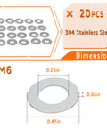 20 pcs M6 304 stainless steel gaskets with dimensions shown, part of Heavy Duty Rivet Nut Tool Kit For Easy Installation Hand Riveter