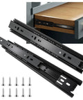 22 Inch Full Extension Drawer Slides 1 Pair 3 Fold Ball Bearing Side Mount Rails with screws, mounted on dresser