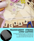 4 Pack Transparent Die Cutting Pads For Scrapbooking Machines next to crafting tools and flowers, emphasizing durability.