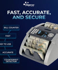 2 In 1 Money Counter And Counterfeit Bill Detector With Voice Alerts Numeric Keypad Add And Batch Counting Volume Control Digital Display Multi Currency Support USD EUR INR showing fast, accurate, and secure features.