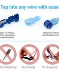 Premium T Tap Wire Connectors Provide Quick Splice And Midspan Wiring With Sturdy Storage Box Red Eighty Pack, showing connectors with no soldering or cutting required.
