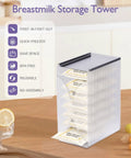Breastmilk Storage Organizer Freezer Tower With Quick Freeze Tray And Fifo System For New Moms, holding breastmilk bags.