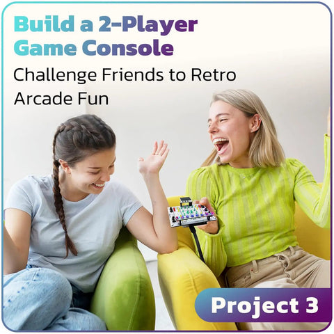 Two people playing with Soldering Practice Kit For Makers Build A Digital Piano, Arcade Console And Keypad With Arduino Compatible Microcontroller