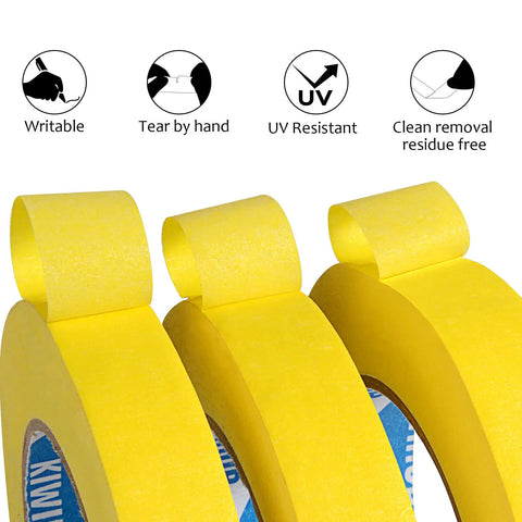 Yellow Painter Tape 1 Inch Wide By 60 Yards Per Roll Pack Of 5 Rolls Total 300 Yards Pro Grade Masking Tape showing close-up of tape edge