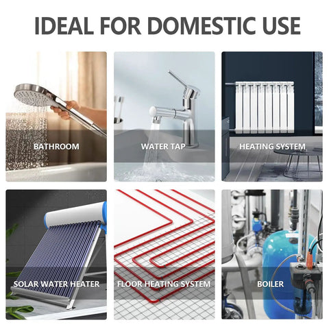 Ideal for domestic use with installations like bathroom, water tap, heating system, solar water heater, and boiler.