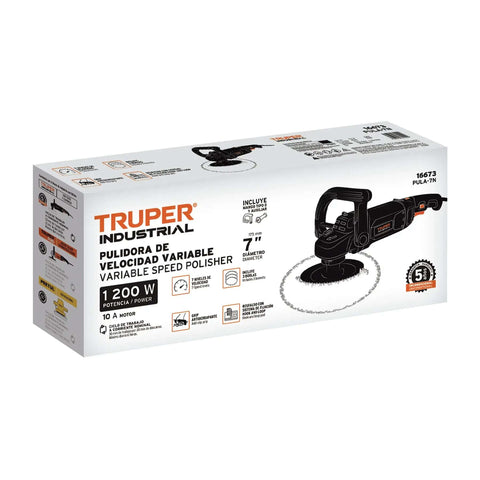 Box of 7 Inch 1200W Polisher with Variable Speed, D Handle, Ball Bearing Motor for waxing and polishing paints and metals