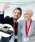 2 In 1 ID Badge Slot Hole Punch For 3x13mm Slots And R5 Card Corner Trimmer shown with employee badges