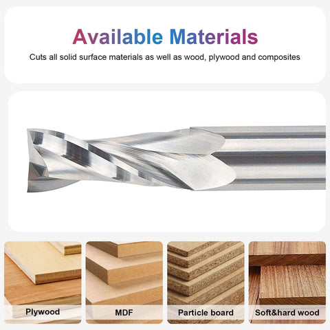 Close-up of SpeTool upcut spiral CNC router bit with 1/2 in shank