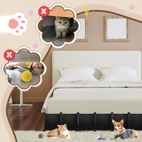 Eleven Point Eight Inch High Two Forty Eight Inch Long Under Bed Blocker Straight Up Durable Barrier with pets beside bed.