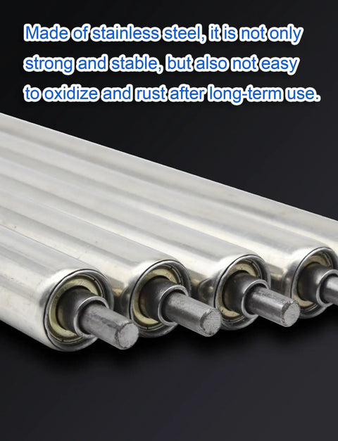 Heavy Duty Stainless Steel Conveyor Rollers Five Pack Non Powered Idler Tubes showing strong rust-resistant surface and iron axles